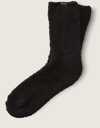 PINK Fuzzy Mid-Calf Socks - Pure Black