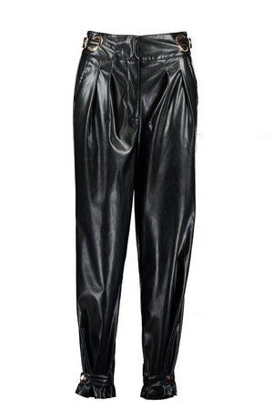 Belt Detail PU Slouch Trouser | Boohoo black
