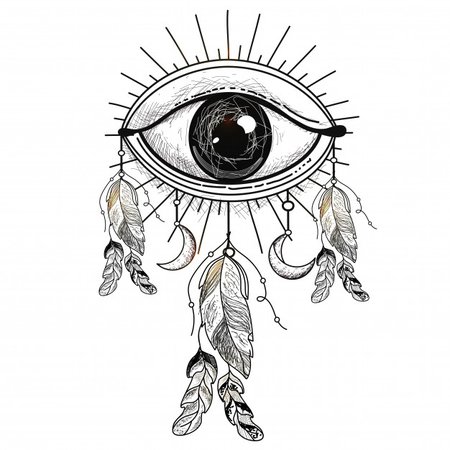Free Vector | Hand drawn illustration of all seeing eye with ethnic feathers, boho style element.