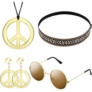 Amazon.com: 3 Pieces Hippie Costume Set includes Peace Sign Bead Necklace, Flower Crown Headband and Hippie Sunglasses 60s 70s Party Accessories : Clothing, Shoes & Jewelry