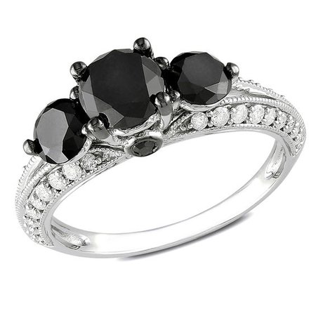 Enhanced Black and White Diamond Vintage-Style Three Stone Ring in 10K White Gold | View All Jewellery | Peoples Jewellers
