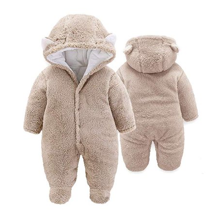 Amazon.com: Rainlin Baby Fleece Snowsuit Newborn Girls Boys Bear Jumpsuit Winter Warm Infant Romper Outfits: Clothing