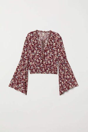Trumpet-sleeved Blouse - Red