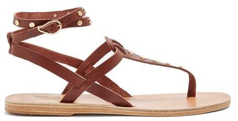 Ancient Greek Sandals - Estia Nails Embellished Leather Sandals - Womens - Dark Brown | Fashmates.com