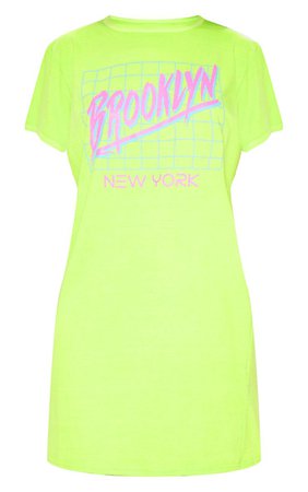 Lime Brooklyn Slogan T Shirt Dress | Dresses | PrettyLittleThing