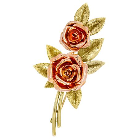 Tiffany and Co. Two-Tone Gold Rose Brooch For Sale at 1stDibs
