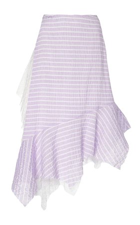 Stripe-Printed Lace Midi Skirt