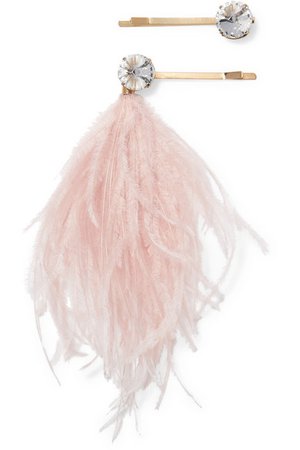 Rosantica | Revolution set of two gold-tone feather and crystal hair slides | NET-A-PORTER.COM