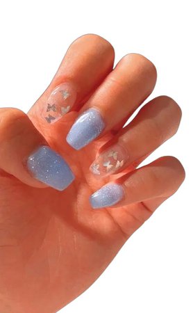 light blue glitter butterflies nails