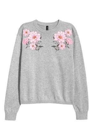 Fine-knit Sweater - Light grey/Flowers - Ladies | H&M US