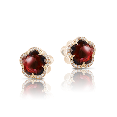 18k Rose Gold Je T'aime Earrings with Red Garnet and Diamonds, Pasquale Bruni