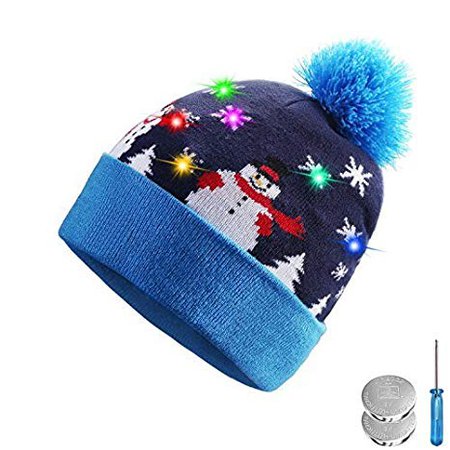 TAGVO LED Light Up Hat Beanie Knit Cap, 6 Colorful LED Xmas Christmas Hat Beanie, Winter Snow Hat Sweater Ugly Holiday Hat Beanie Cap at Amazon Men’s Clothing store: