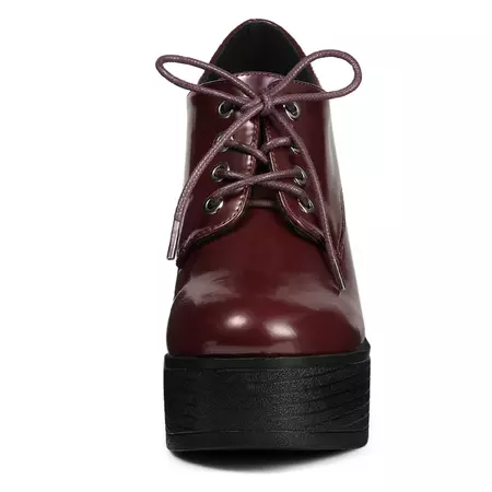 Platform High Chunky Heels Ankle Boots Burgundy Red Allegra K