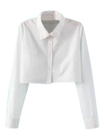 White Long Sleeve Cropped Shirt - Choies.com