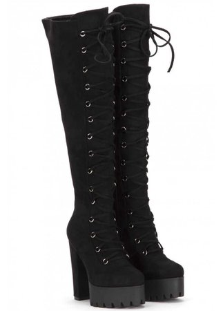 ATTITUDE CLOTHING // Corset Lace-Up Over The Knee Boot