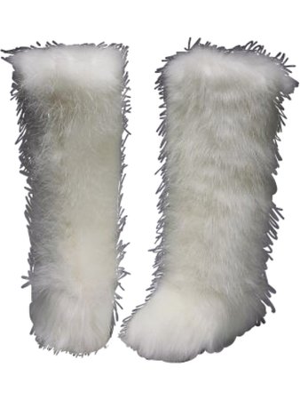 knee high fluffy white boots
