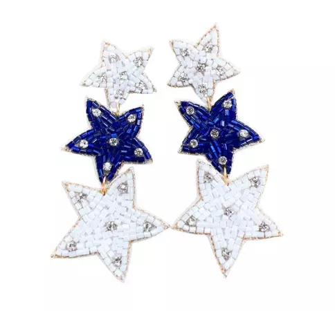 Blue and White Bling Star Earrings. Great for Game Day - Etsy