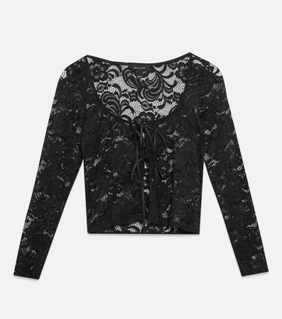 Black Lace Tie Front Cardigan | New Look