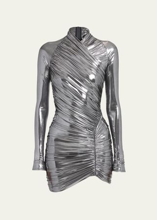 Ferragamo Metallic Ruched Mini Dress - Bergdorf Goodman