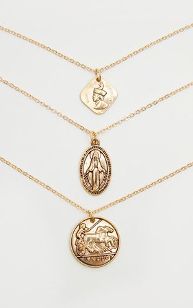 Gold Renaissance Triple Layered Coin Pendant Necklace