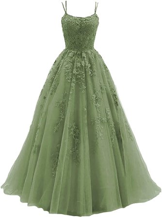 Amazon.com: Tulle Sleeveless Applique Prom Gowns for Women A-Line Formal Party Brush Train Evening Dresses Sage Green Size 4: Clothing
