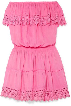 Joy Strapless Crochet-trimmed Voile Mini Dress - Pink