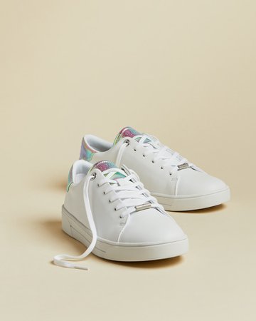 Leather iridescent trainers - White | Sneakers | Ted Baker