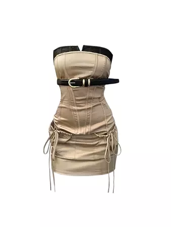 Womens strapless mini dress khaki S-XL lace party club Y2K elegant bod – eMoonThrifty