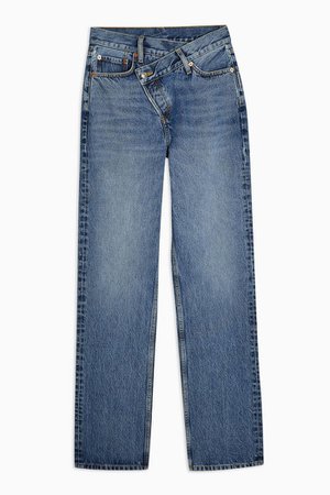 Mid Blue Wrap Over Dad Jeans | Topshop
