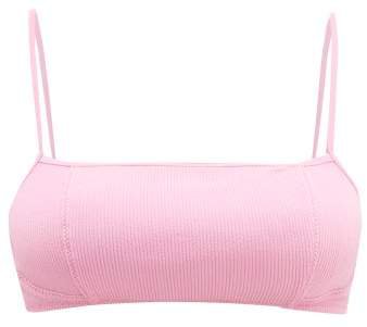 Ribbed Bandeau Bikini Top - Womens - Pink