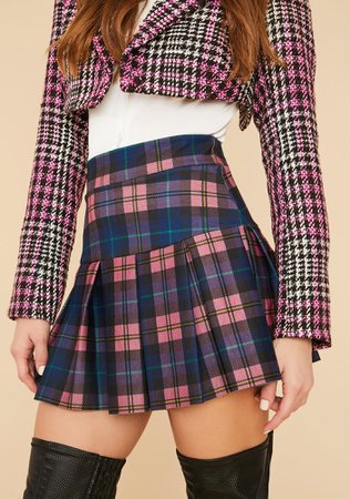 High Waist Plaid School Girl Pleated Mini Skirt - Baby Pink | Dolls Kill