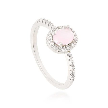 Anel com pedra quartzo rosa folheado no ródio branco | Amarylis Semi Joias - Loja on line de Semi Joias