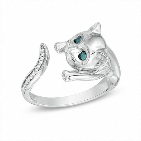0.06 CT. T.W. Enhanced Blue and White Diamond Cat Ring in Sterling Silver - Size 7 | View All Rings | Rings | Peoples Jewellers