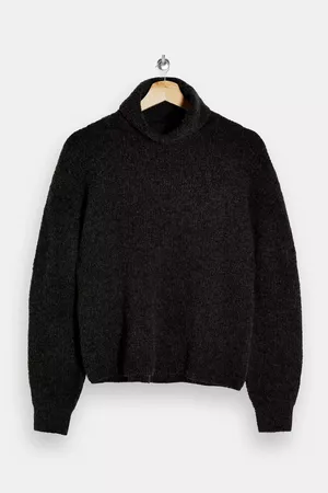 Charcoal Gray Roll Neck Knitted Sweater | Topshop