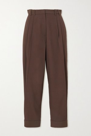 Pleated Wool-blend Twill Tapered Pants - Brown
