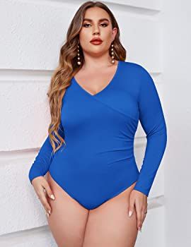 Amazon.com: IN'VOLAND Women's Bodysuit Plus Size Short Sleeve Scoop Neck Bodysuit Basic Top T Shirt Leotards Jumpsuits (20 Plus, Navy Blue) : Clothing, Shoes & Jewelry