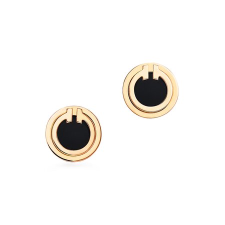 Tiffany T Two black onyx circle earrings in 18k gold. | Tiffany & Co.