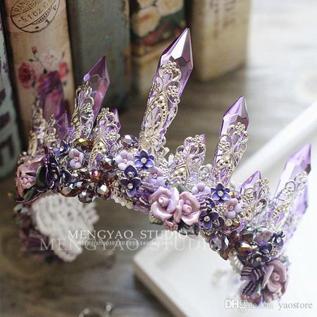 European Bride Tiaras Baroque Luxury Big Crowns 2016 Rhinestone Queen Diamond Hair Accessories Purple Crystal Ceramic Flower earrings suit