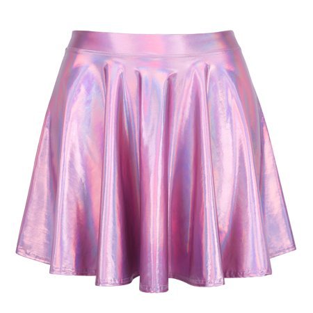 HDE - HDE Women's Shiny Liquid Metallic Holographic Pleated Flared Mini Skater Skirt (Holographic, Small) - Walmart.com