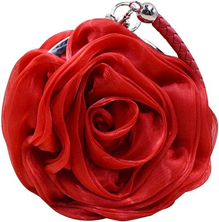 Goclothod Women Rose Shaped Clutch Soft Satin Wristlet Handbag Wedding Party Purse Red: Handbags: Amazon.com