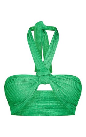 Bright Green Textured Knot Front Halterneck Bralet | PrettyLittleThing USA