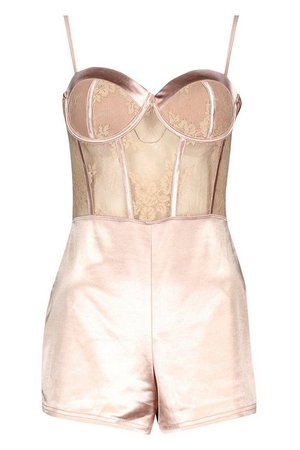 Lace & Satin Bustier Playsuit | Boohoo