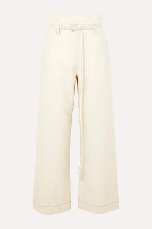 Belted Wool-twill Straight-leg Pants - White