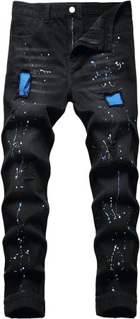 QIMYUM Mens Ripped Jeans, Distressed Destroyed Slim Fit Straight Leg Denim Pants (32, Black040) at Amazon Men’s Clothing store