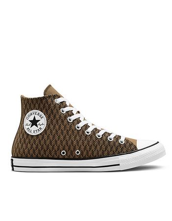 Converse Chuck Taylor All Star Hi Top herringbone sneakers in sand dune/velvet brown | ASOS