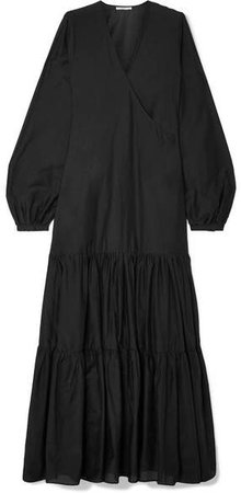 MATIN - Tiered Silk And Cotton-blend Voile Wrap Maxi Dress - Black