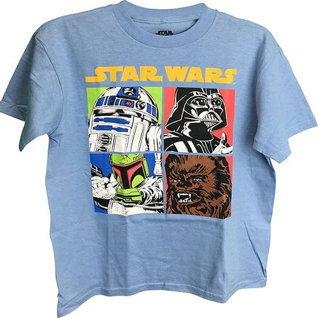Amazon.com: Star Wars R2D2 Darth Vader Chewbacca Boba Fett Youth Light Blue T-Shirt (Small 8): Clothing