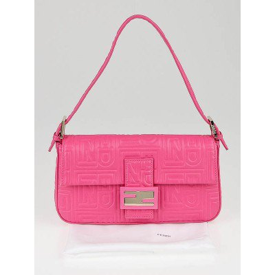 Fendi Pink Logo Embossed Nappa Leather Baguette Bag - 8BR600 - Yoogi's Closet