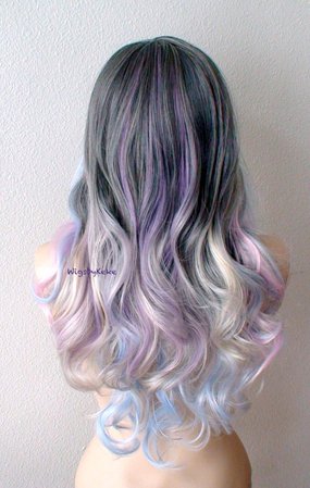 Grey ombre wig. Lace front wig. Silver blue pink lavender wig. | Etsy