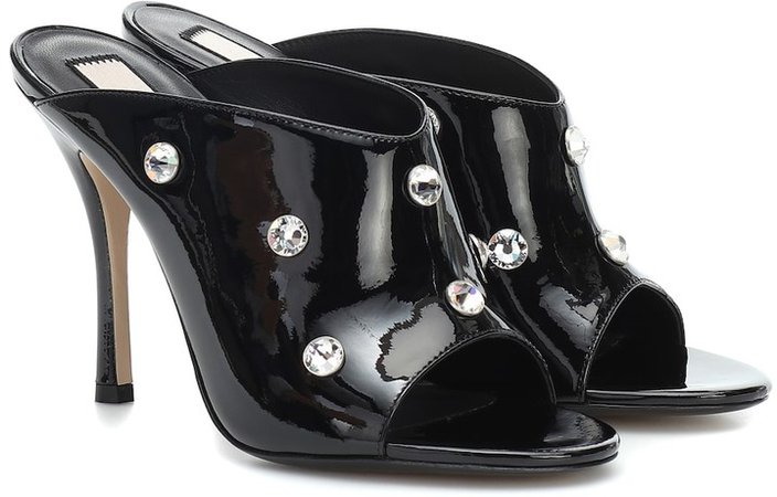 Embellished patent leather sandals